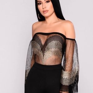 * In Search Of * - Chleo Off Shoulder Glitter Mesh
